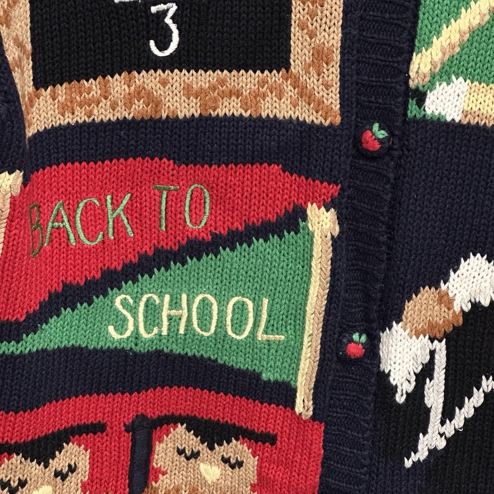 VTG Alexandra Bartlett Cardigan Sweater Navy Blue Size XL Teacher Back To School - Picture 4 of 10